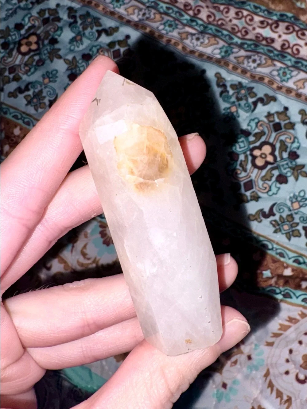 Clear Quartz Point with Citrine Inclusion - Pale White and Golden